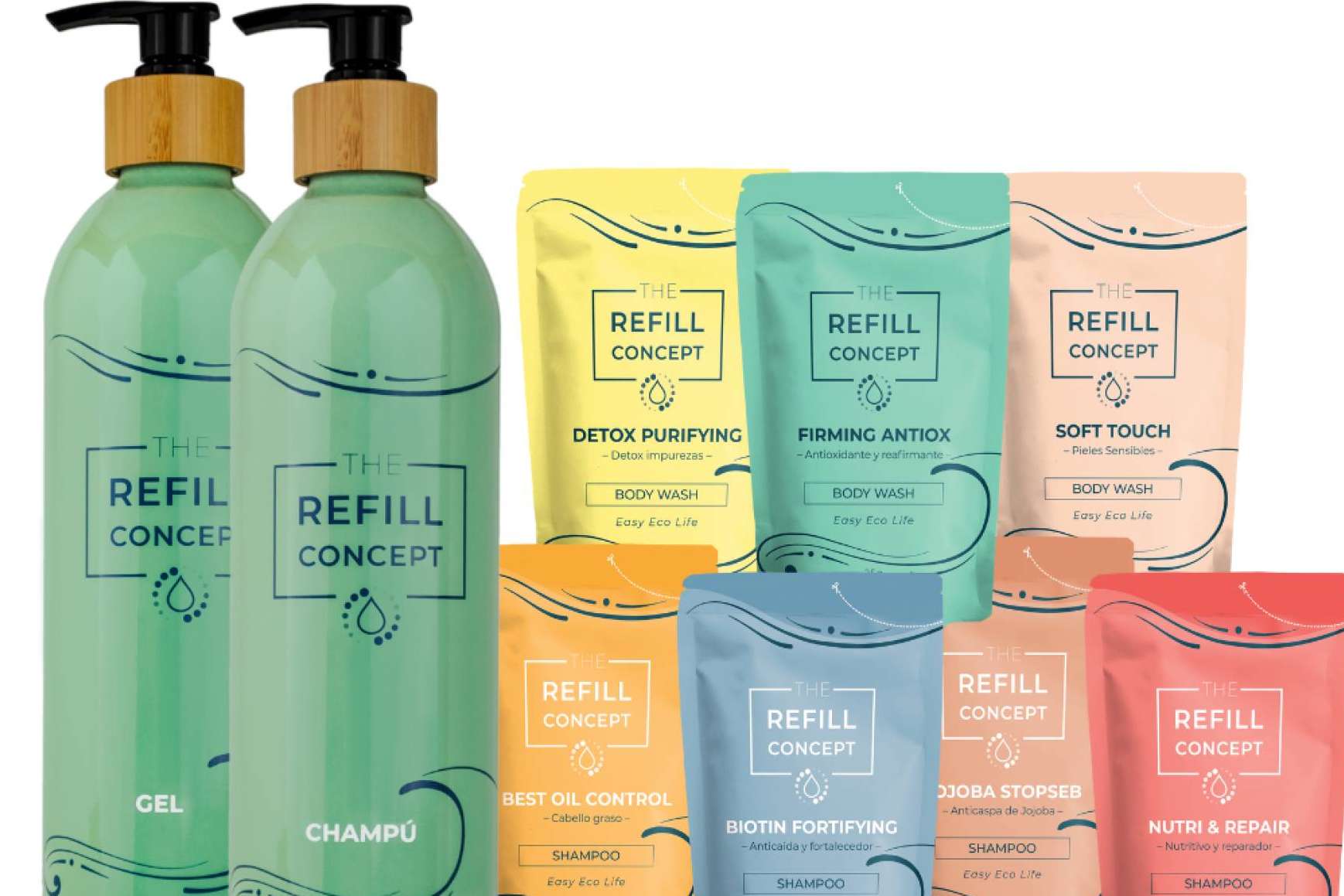 No requieren envases de plástico la gama de champús y geles líquidos de The Refill Concept